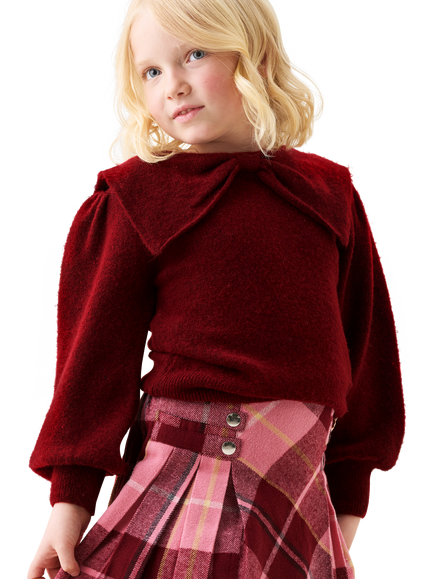 Angel & Rocket Kids' Bow Collar Jumper, Burgundy, Burgundy