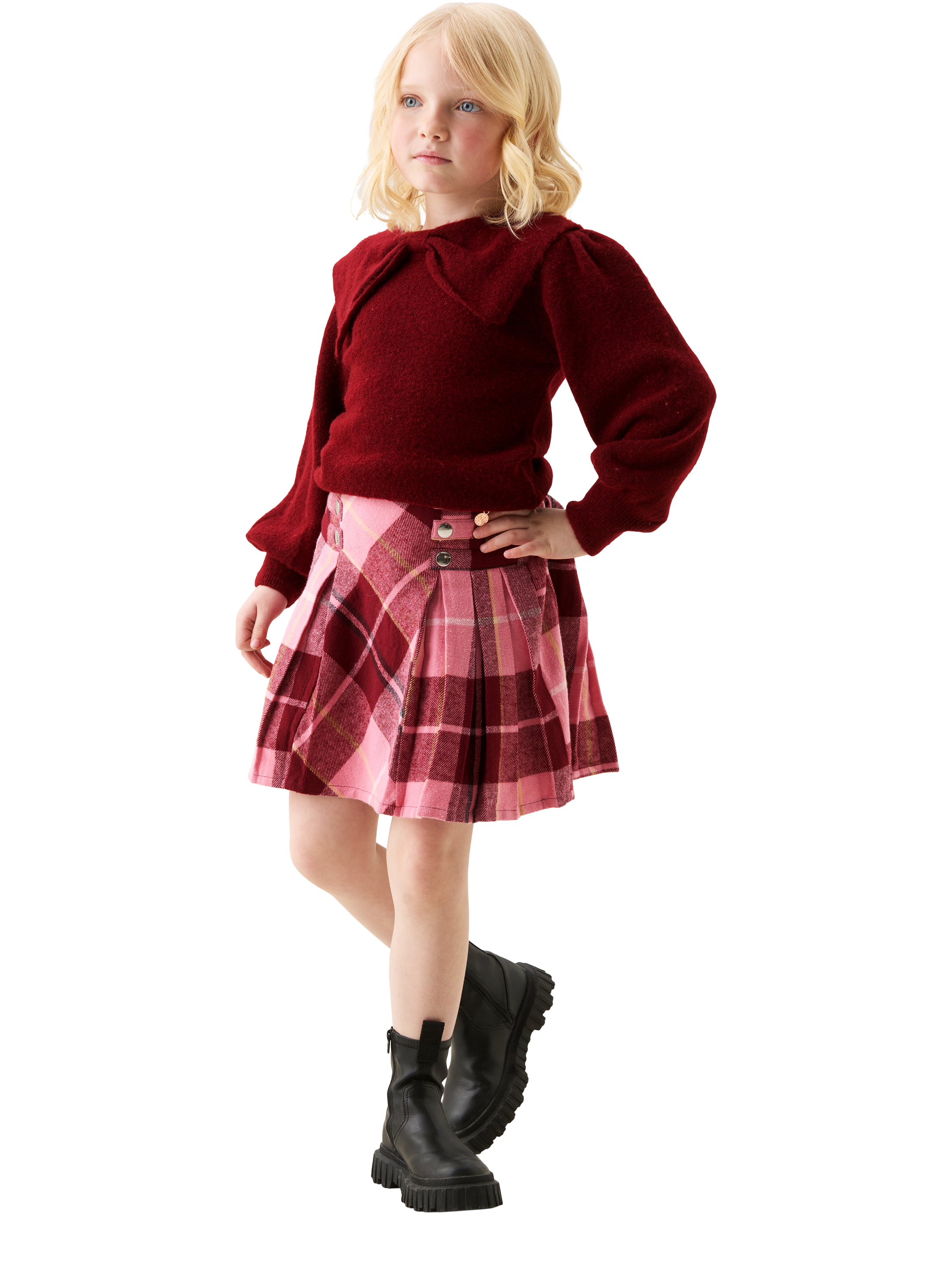 Product image 3 of 7, which shows Angel & Rocket Kids' Bow Collar Jumper, Burgundy, 3-4 years