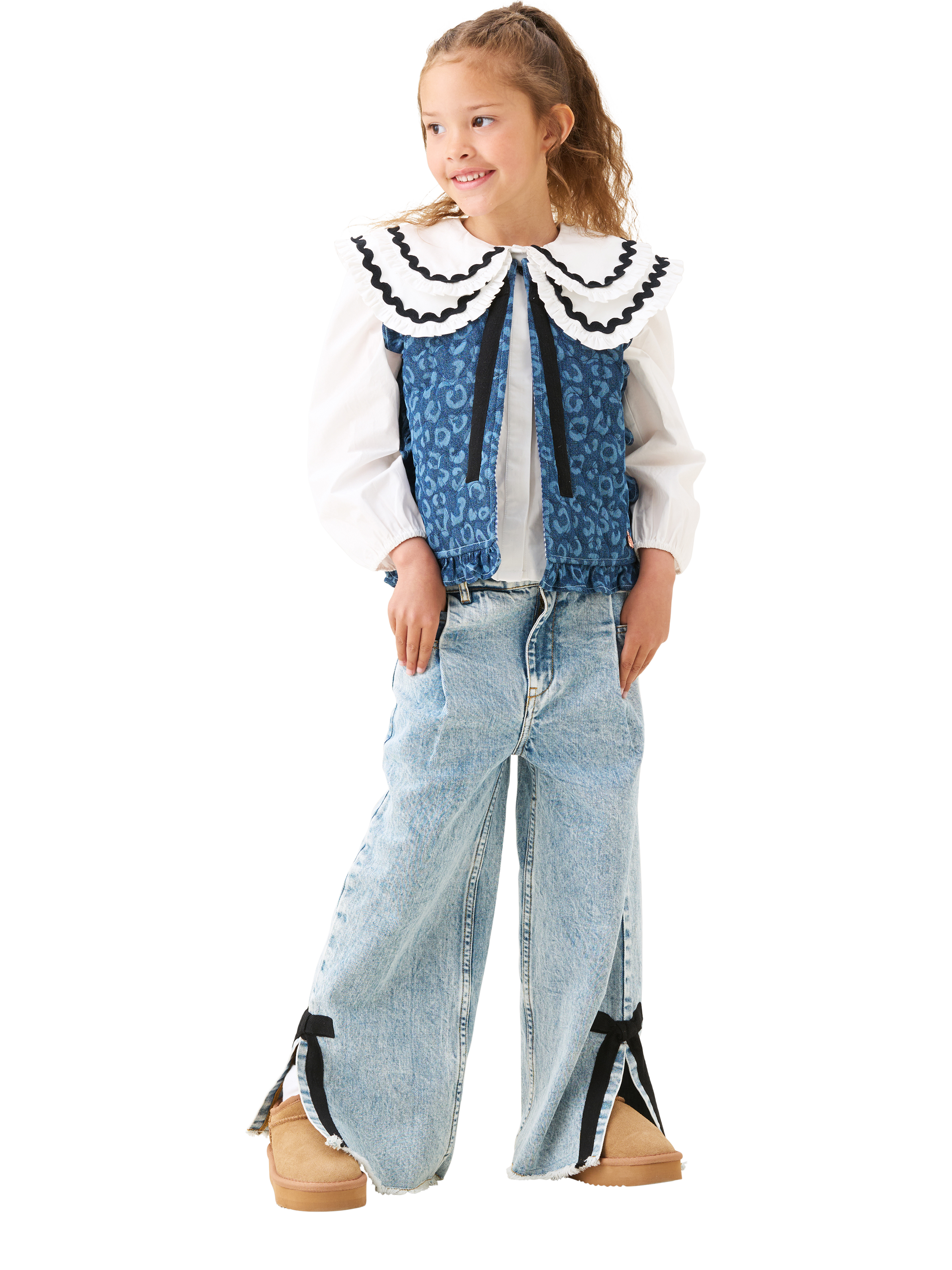 Product image 2 of 7, which shows Angel & Rocket Kids' Leo Denim Gilet, Denim, 1 years