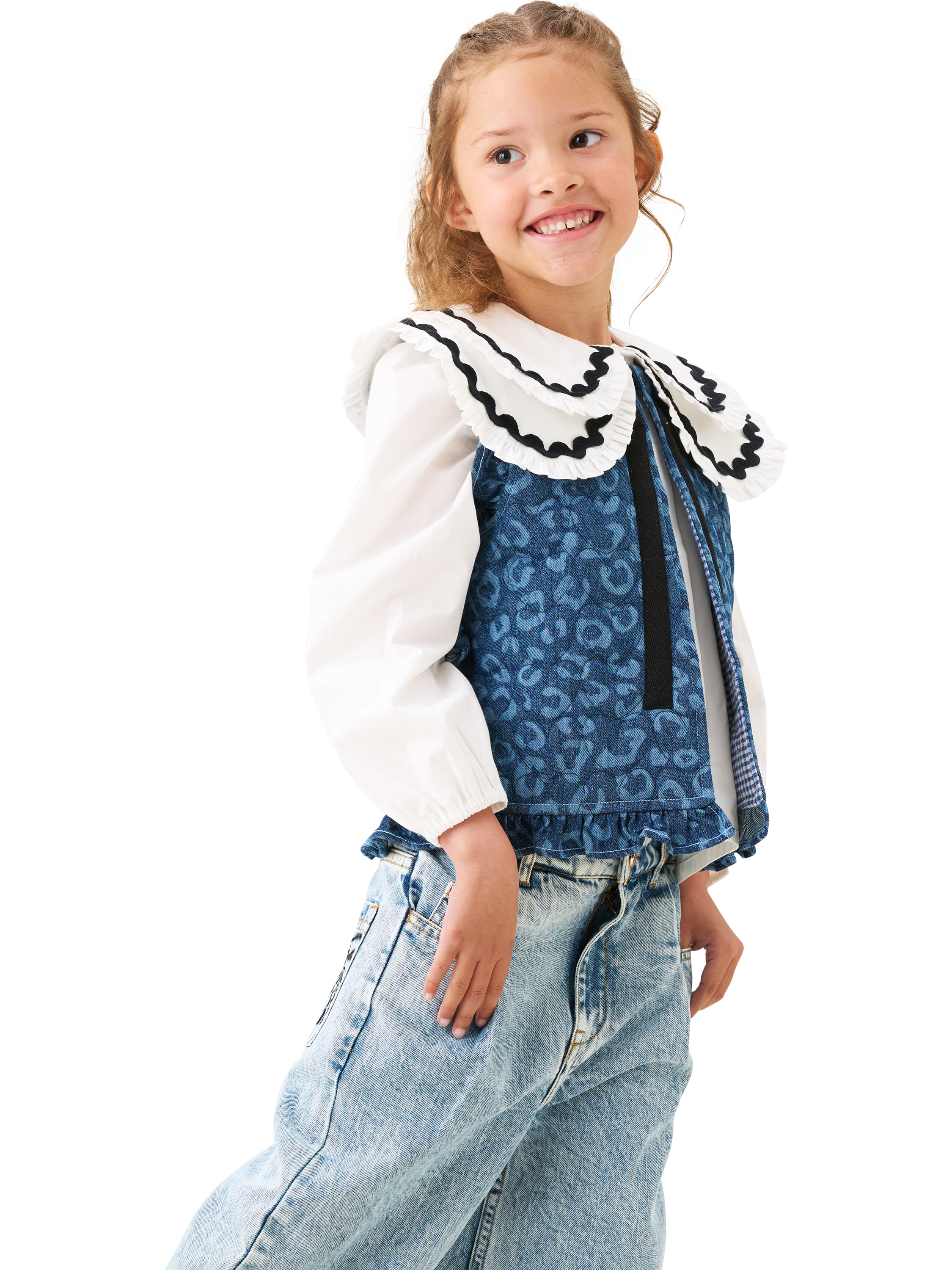 Product image 4 of 7, which shows Angel & Rocket Kids' Leo Denim Gilet, Denim, 1 years