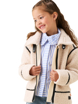 Angel & Rocket Kids' Leather Trim Jacket, Cream, Cream