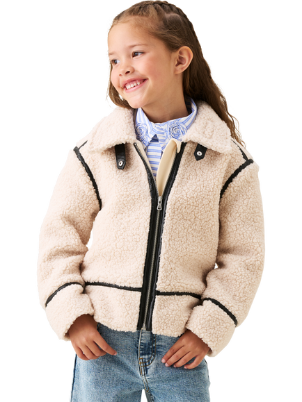 Angel & Rocket Kids' Leather Trim Jacket, Cream - view 2, Cream