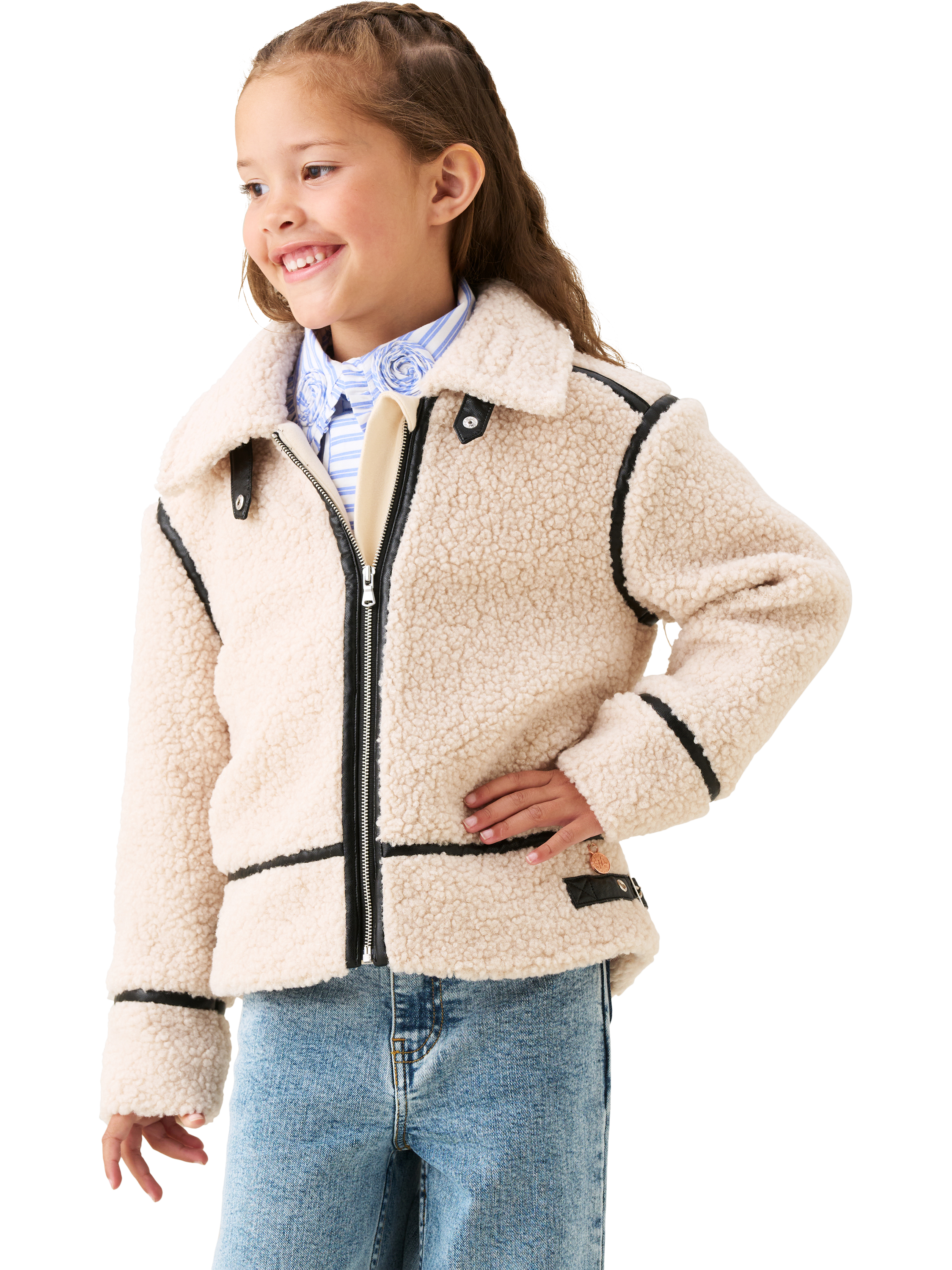 Product image 3 of 4, which shows Angel & Rocket Kids' Leather Trim Jacket, Cream, 3 years