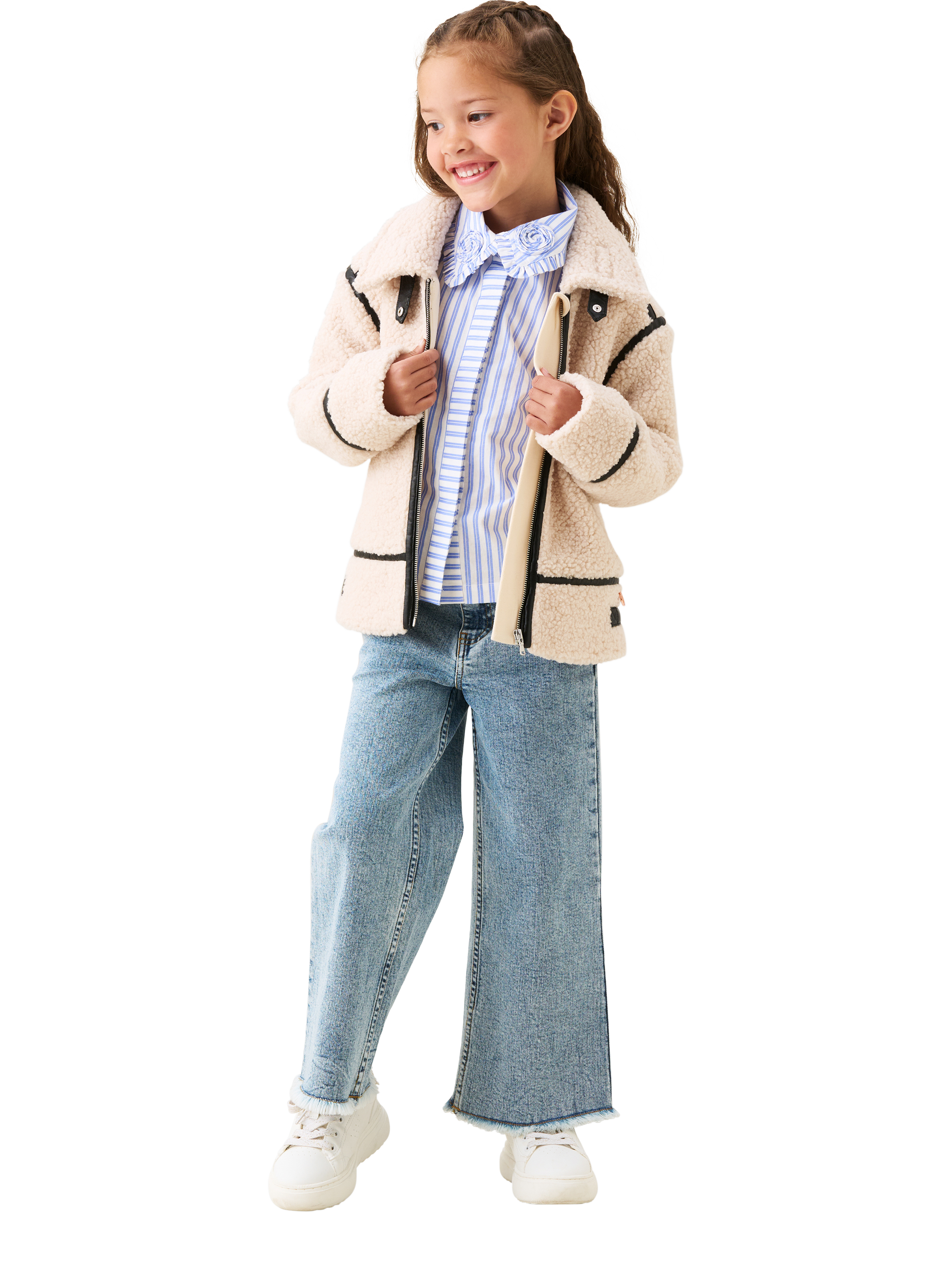 Product image 4 of 4, which shows Angel & Rocket Kids' Leather Trim Jacket, Cream, 3 years