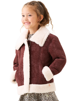 Angel & Rocket Kids' Faux Leather Fur Jacket, Burgundy, Burgundy