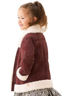 Angel & Rocket Kids' Faux Leather Fur Jacket, Burgundy - view 2, Burgundy