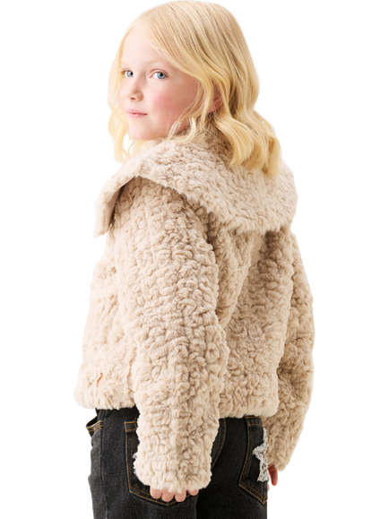 Angel & Rocket Kids' Cape Collar Fur Coat, Taupe - view 2, Taupe