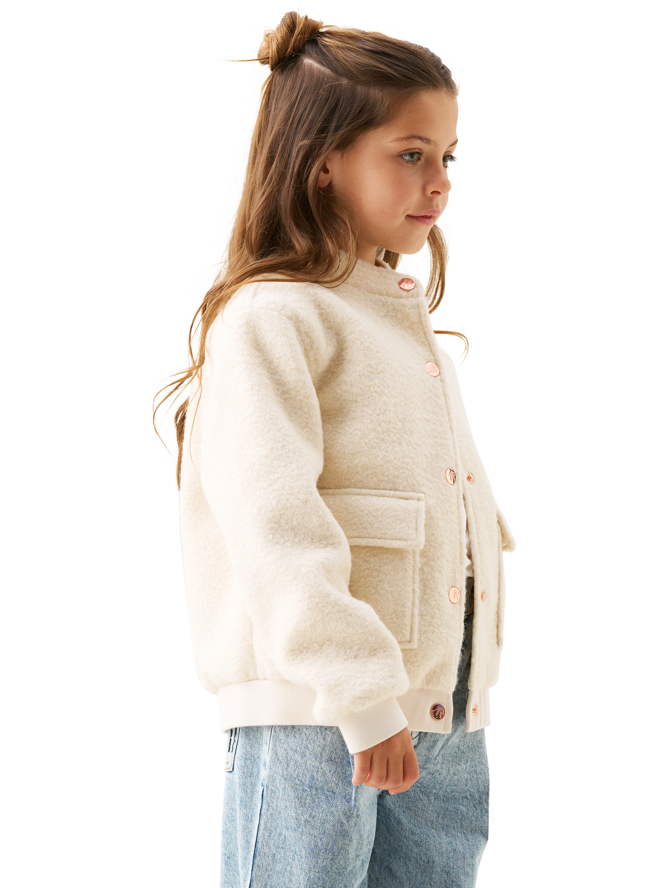 Product image 2 of 9, which shows Angel & Rocket Kids' Boucle Jacket, Cream, 3 years