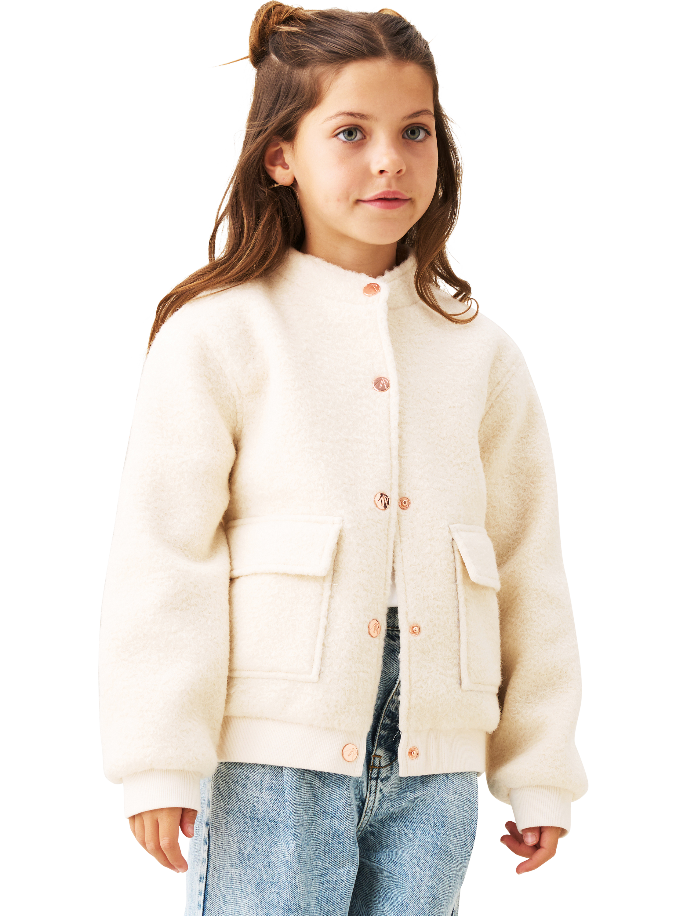 Product image 4 of 9, which shows Angel & Rocket Kids' Boucle Jacket, Cream, 3 years