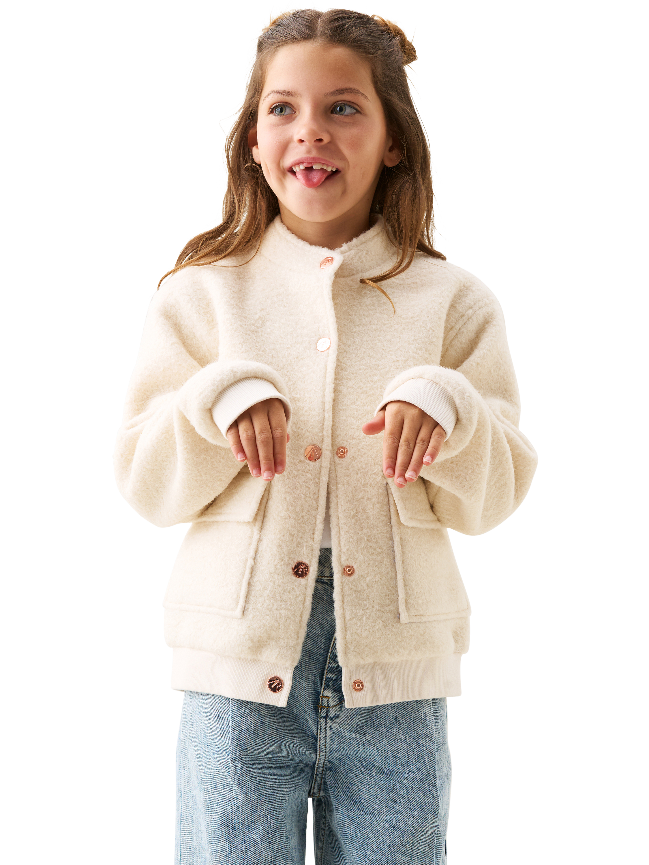 Product image 6 of 9, which shows Angel & Rocket Kids' Boucle Jacket, Cream, 3 years