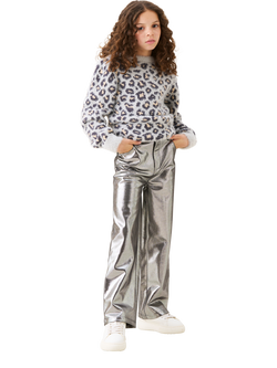 Angel & Rocket Kids' Metallic Wide Leg Jeans, Silver - view 2, Silver