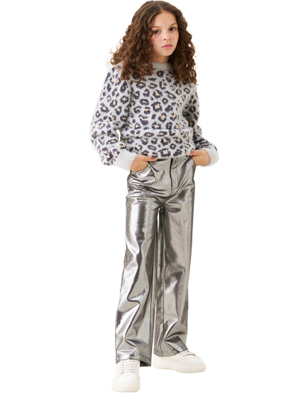 Angel & Rocket Kids' Metallic Wide Leg Jeans, Silver - view 2, Silver