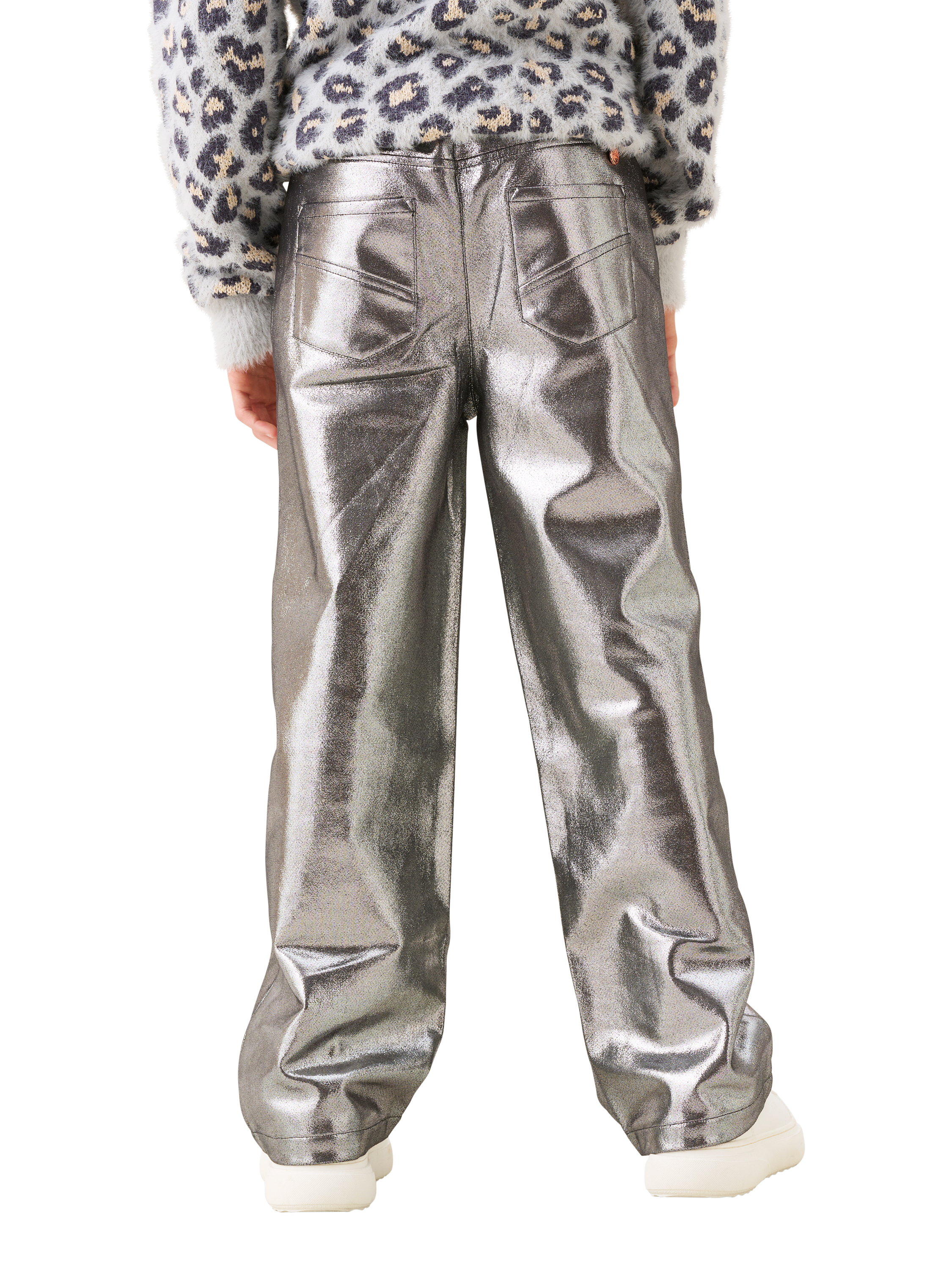 Product image 3 of 6, which shows Angel & Rocket Kids' Metallic Wide Leg Jeans, Silver, 3 years