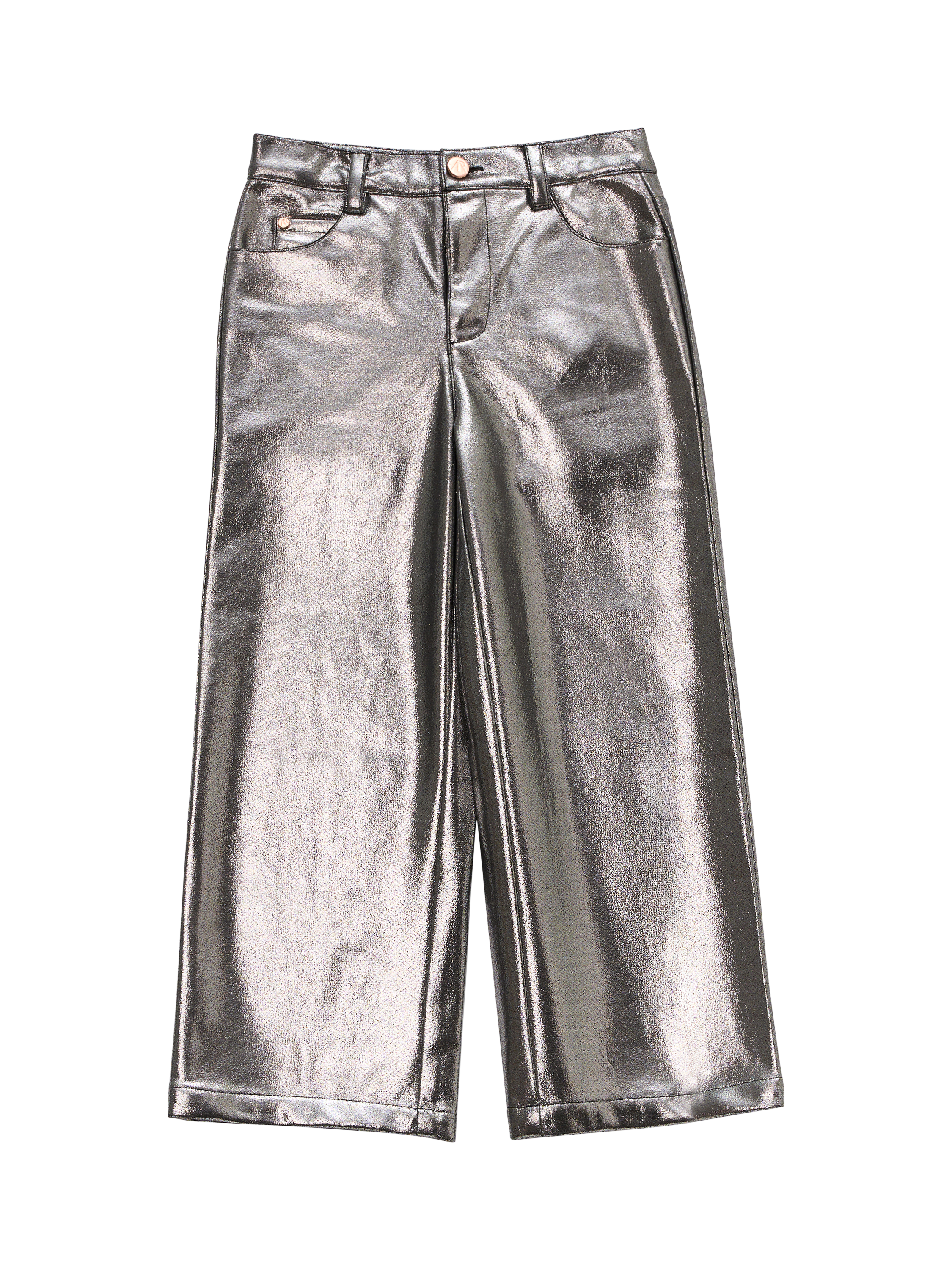Product image 4 of 6, which shows Angel & Rocket Kids' Metallic Wide Leg Jeans, Silver, 3 years