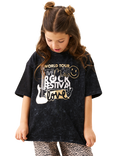 Angel & Rocket Kids' Cotton Band Print T-Shirt, Black/Multi