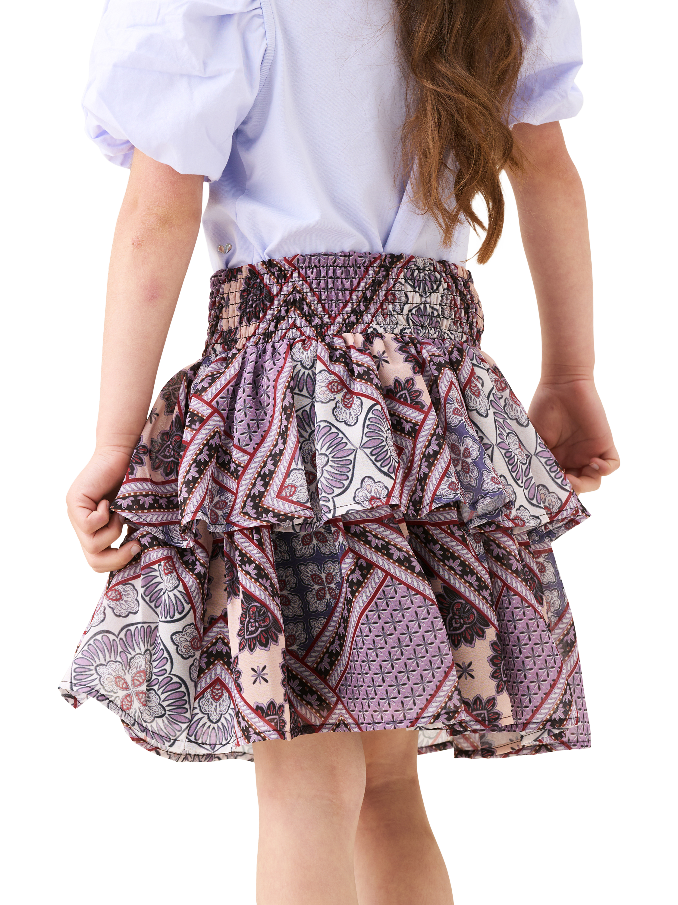 Product image 3 of 7, which shows Angel & Rocket Kids' Tiered Boho Skirt, Purple, 3 years