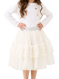 Angel & Rocket Kids' Metallic Tiered Ruffle Mesh Skirt, Ivory