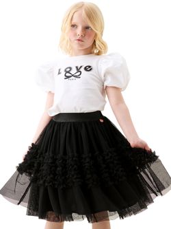 Angel & Rocket Kids' Metallic Tiered Ruffle Mesh Skirt, Black - view 2, Black