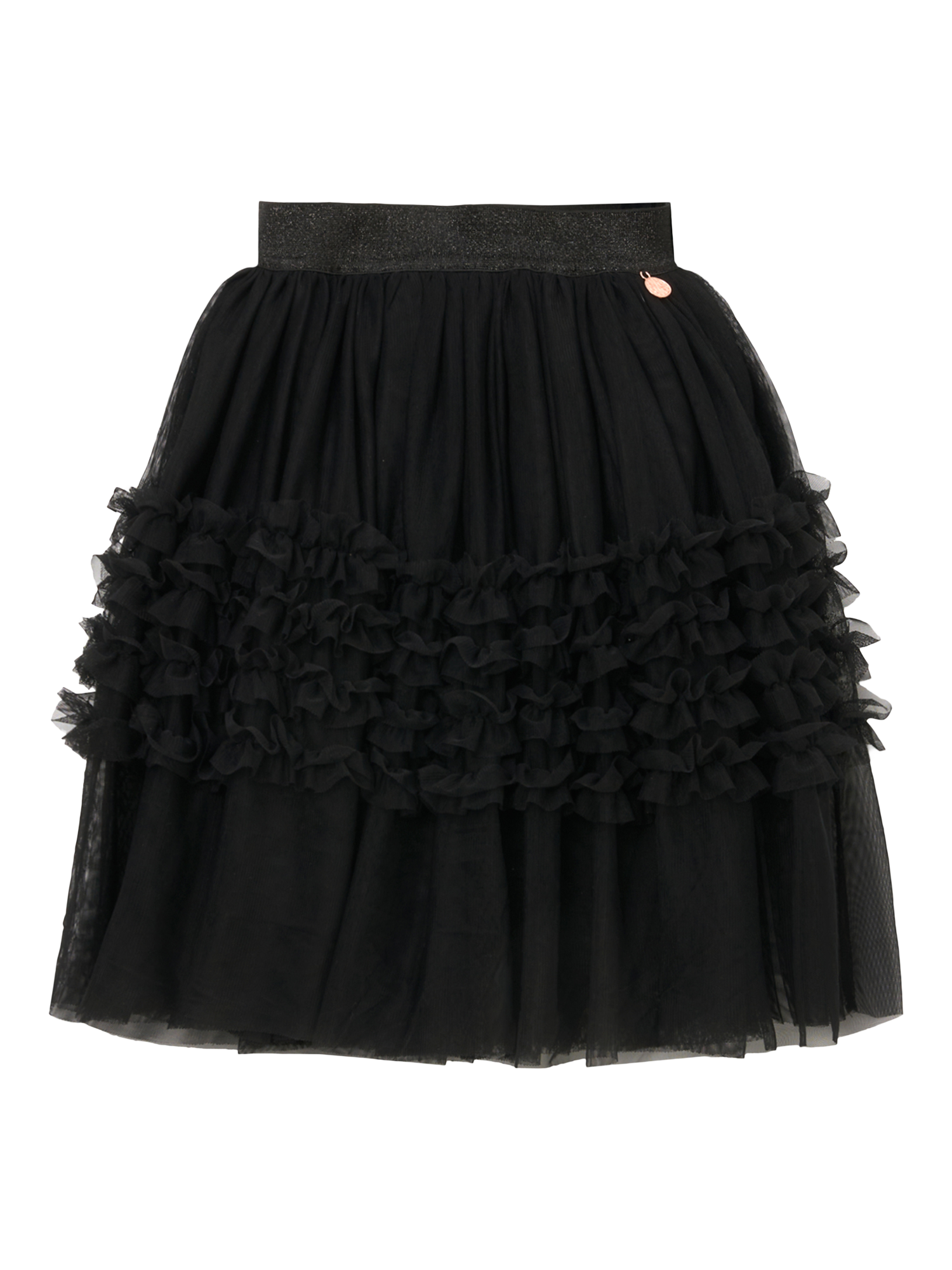 Product image 4 of 6, which shows Angel & Rocket Kids' Metallic Tiered Ruffle Mesh Skirt, Black, 3 years