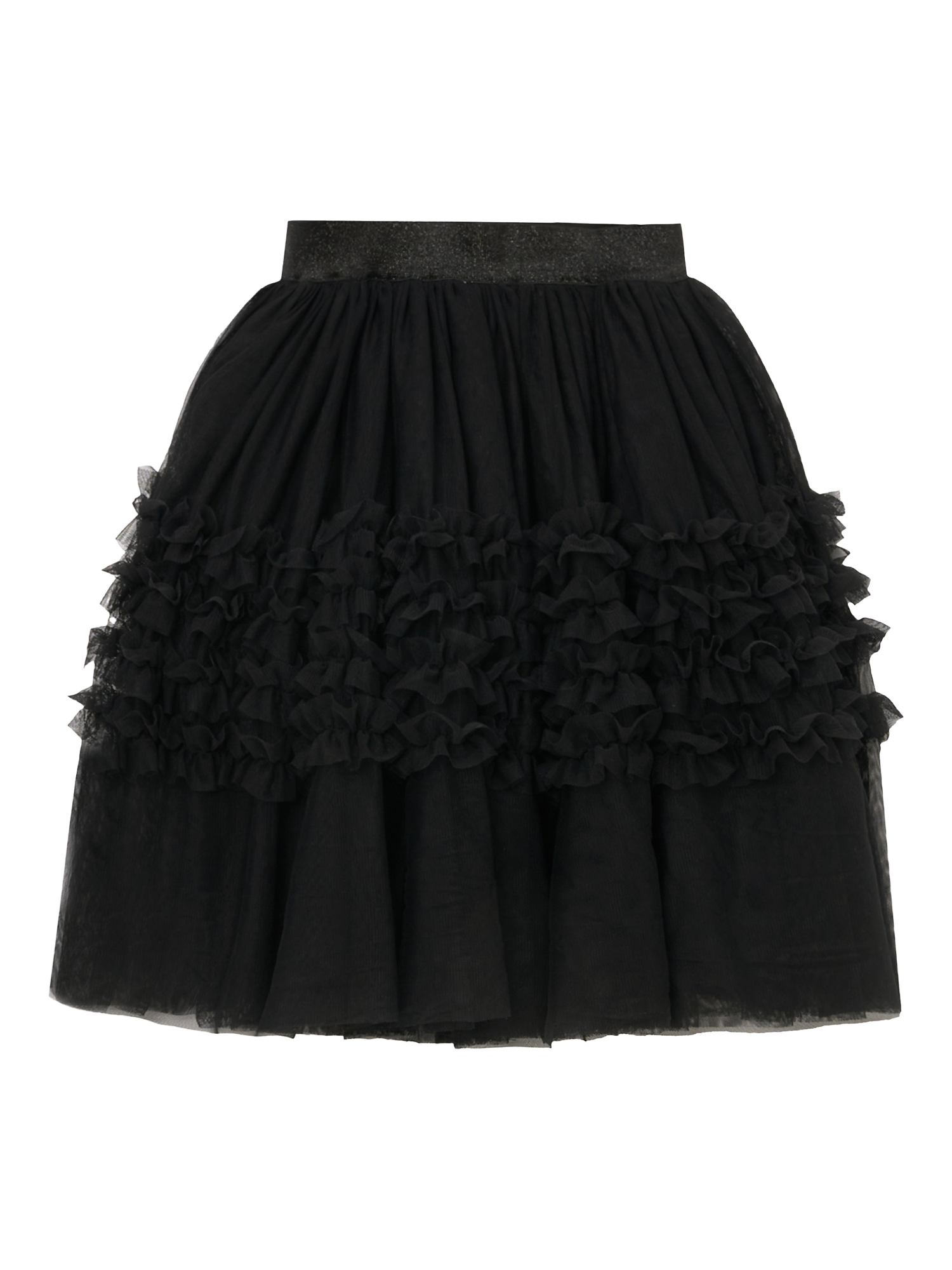 Product image 5 of 6, which shows Angel & Rocket Kids' Metallic Tiered Ruffle Mesh Skirt, Black, 3 years