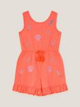 Monsoon Kids' Cotton Sealife Embroidered Playsuit Orange