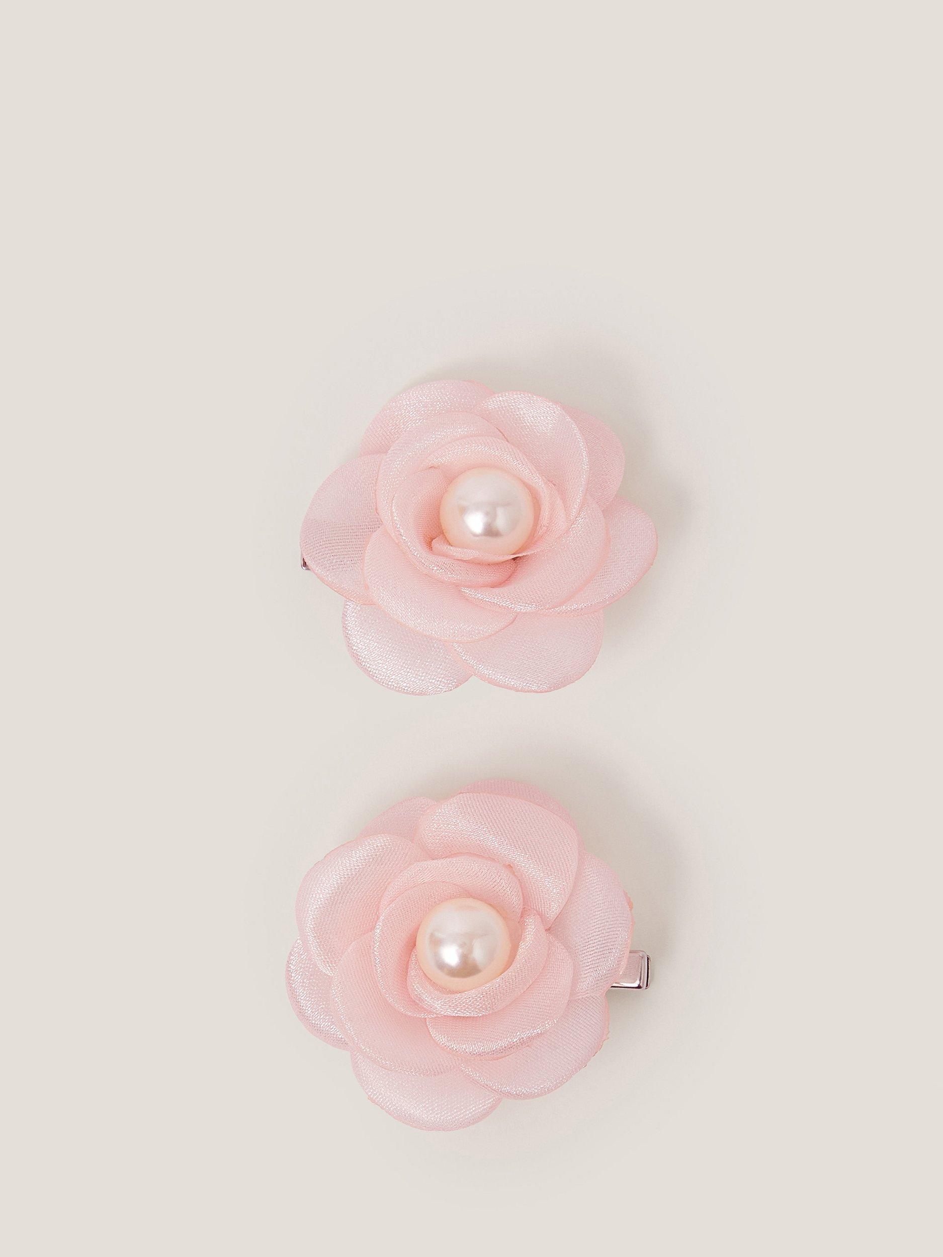 Product image 1 of 2, which shows Monsoon Kids' Pearl Flower Hair Clip Set, Pack of 2, Pink, One Size