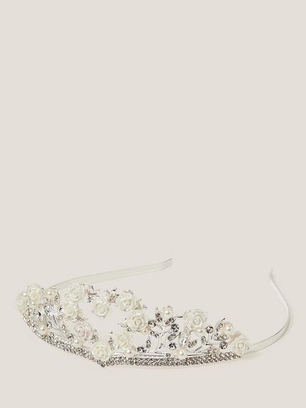 Monsoon Kids' Flower Girl Faux Pearl Tiara, Silver, Silver
