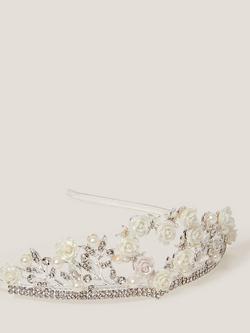 Monsoon Kids' Flower Girl Faux Pearl Tiara, Silver - view 2, Silver