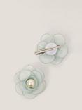 Monsoon Kids' Pearl Flower Hair Clip Set, Pack of 2, Sage