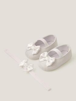 Monsoon Baby Bow Ballerinas and Headband Set, Ivory, Ivory