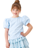 Angel & Rocket Kids' Cotton Blend Diamante Puff Sleeve Top, Blue