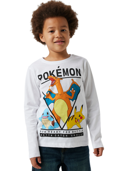 NAME IT Kids' Pokemon Long Sleeve Top, Bright White, Bright White