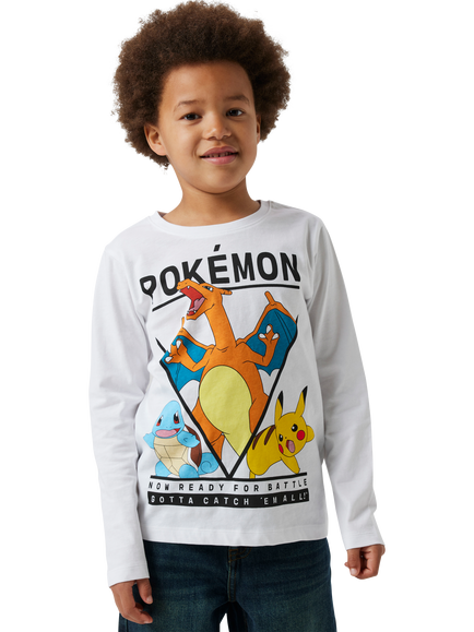 NAME IT Kids' Pokemon Long Sleeve Top, Bright White, Bright White