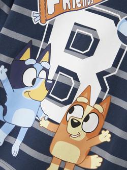 NAME IT Kids' Cotton Blend Long Sleeved Striped Bluey T-Shirt, Insignia Blue - view 2, Insignia Blue