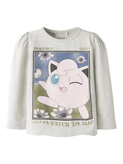 NAME IT Kids' Cotton Blend Long Sleeved Pokémon T-Shirt, Peyote Melange, Peyote Melange