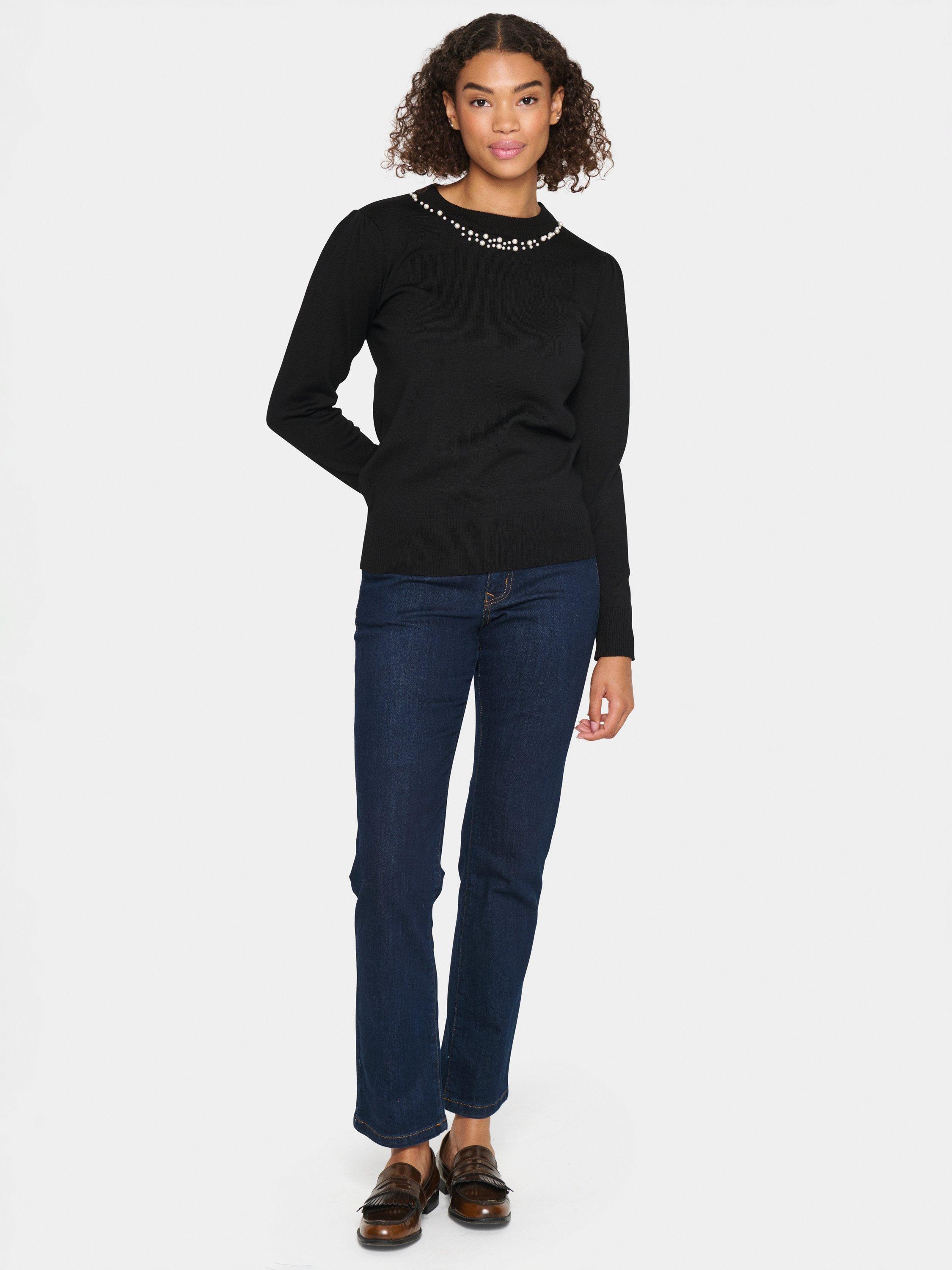 Product image 3 of 6, which shows Saint Tropez Temma Embellished Neck Jumper, Black, XS