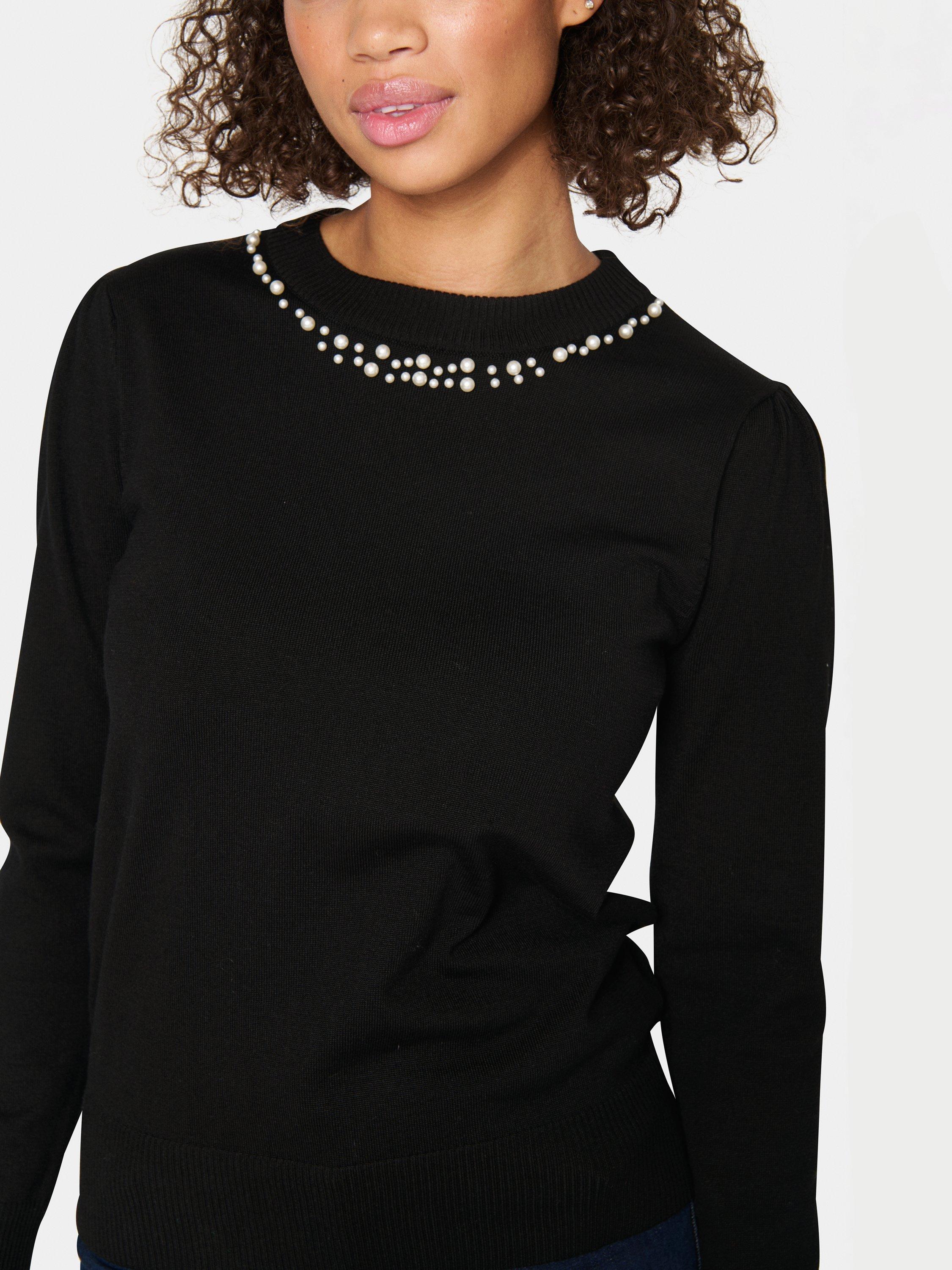 Product image 4 of 6, which shows Saint Tropez Temma Embellished Neck Jumper, Black, XS