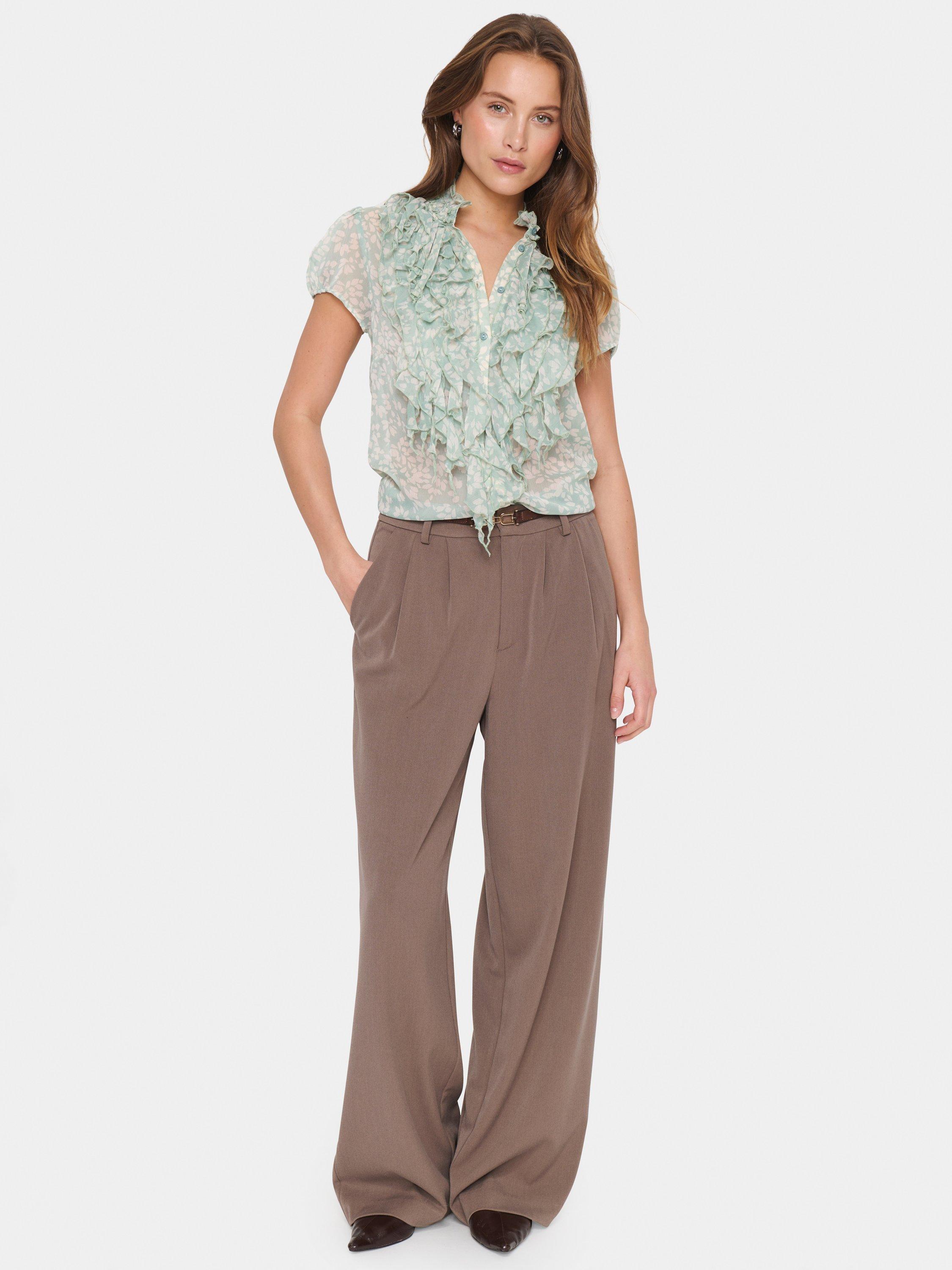 Product image 3 of 6, which shows Saint Tropez Lilja Floral Print Ruffle Shirt, Blue/Multi, XS