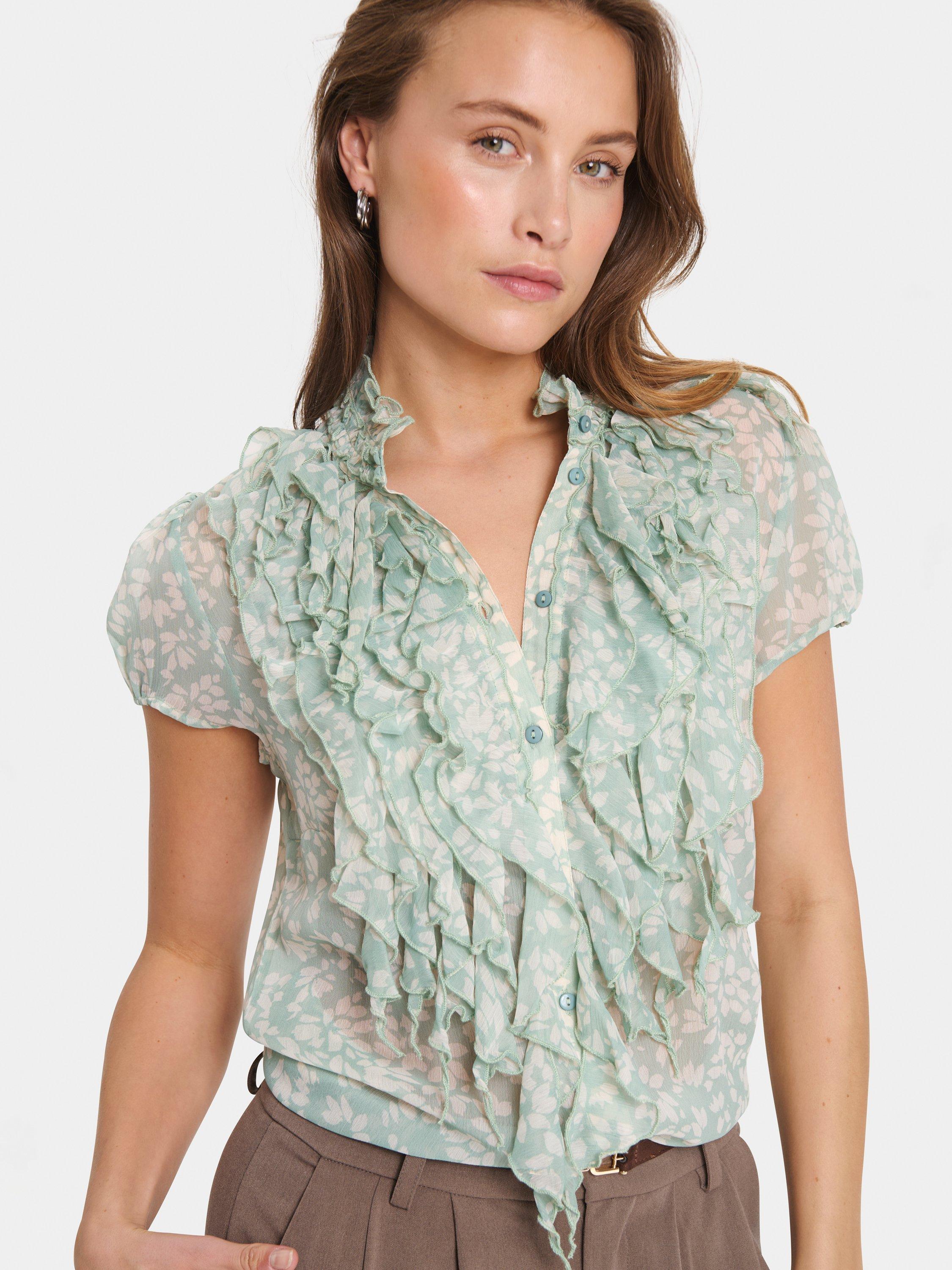 Product image 4 of 6, which shows Saint Tropez Lilja Floral Print Ruffle Shirt, Blue/Multi, XS