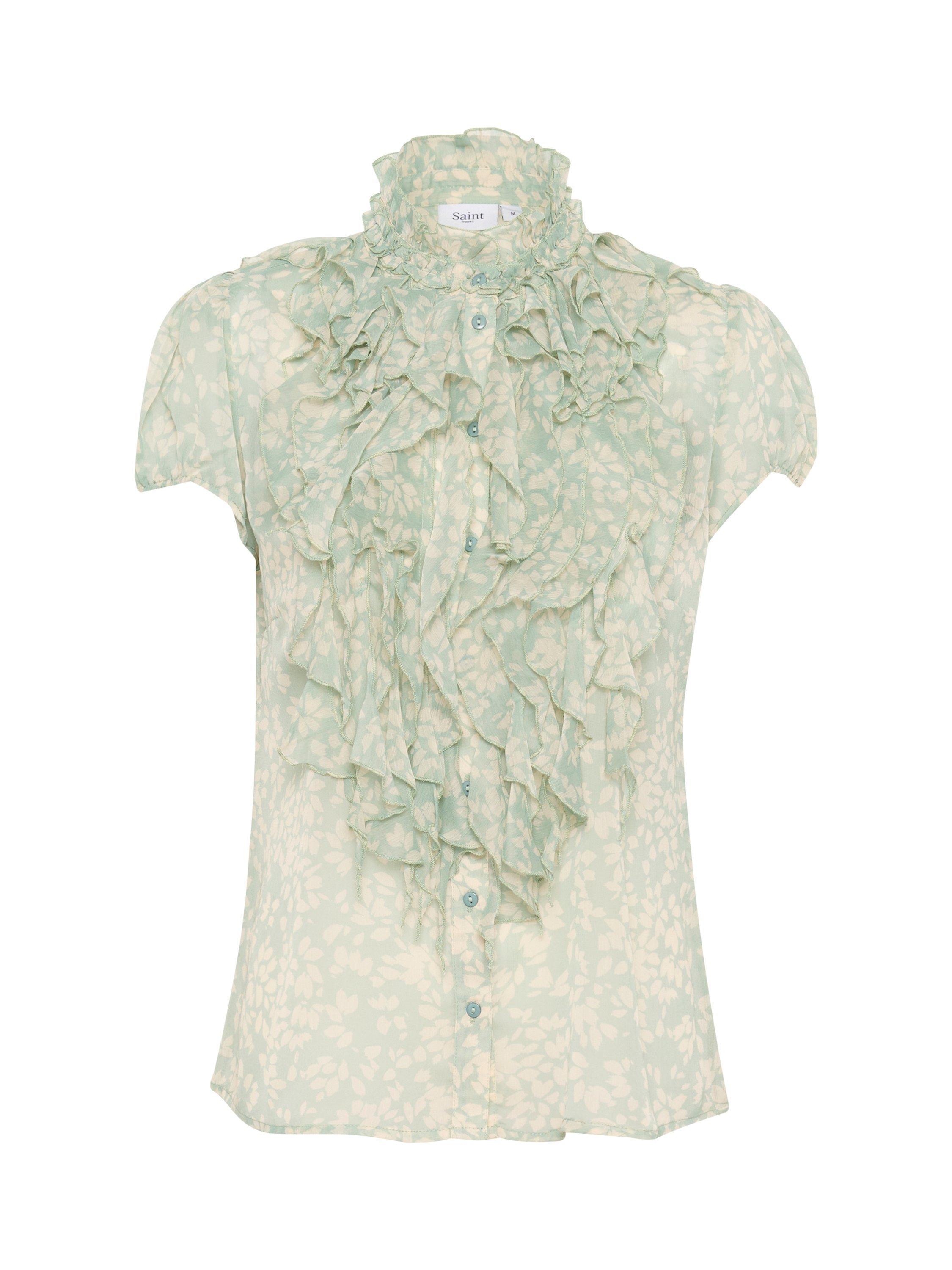 Product image 5 of 6, which shows Saint Tropez Lilja Floral Print Ruffle Shirt, Blue/Multi, XS