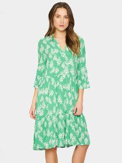Saint Tropez EdaSZ V-Neck 3/4 Sleeve Mixed Blend Midi Dress, Green/White