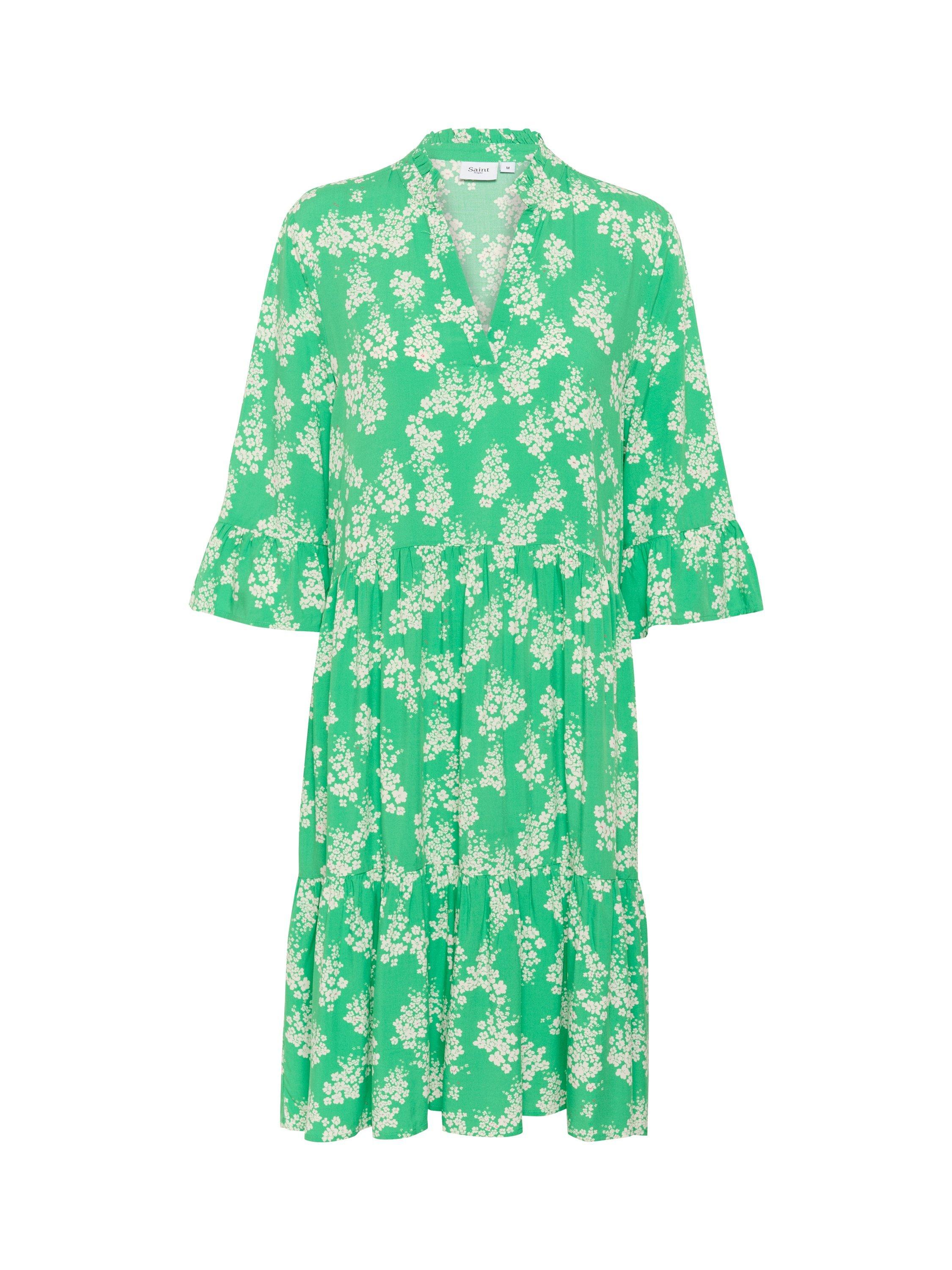 Product image 5 of 6, which shows Saint Tropez EdaSZ V-Neck 3/4 Sleeve Mixed Blend Midi Dress, Green/White, XS