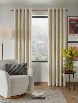 John Lewis Velvet Pair Lined Eyelet Curtains, Cream