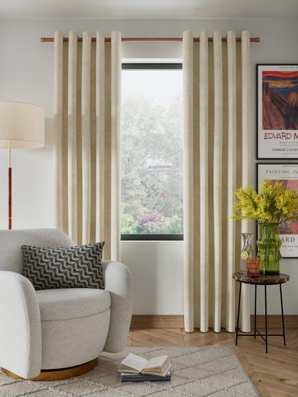 John Lewis Velvet Pair Lined Eyelet Curtains, Cream