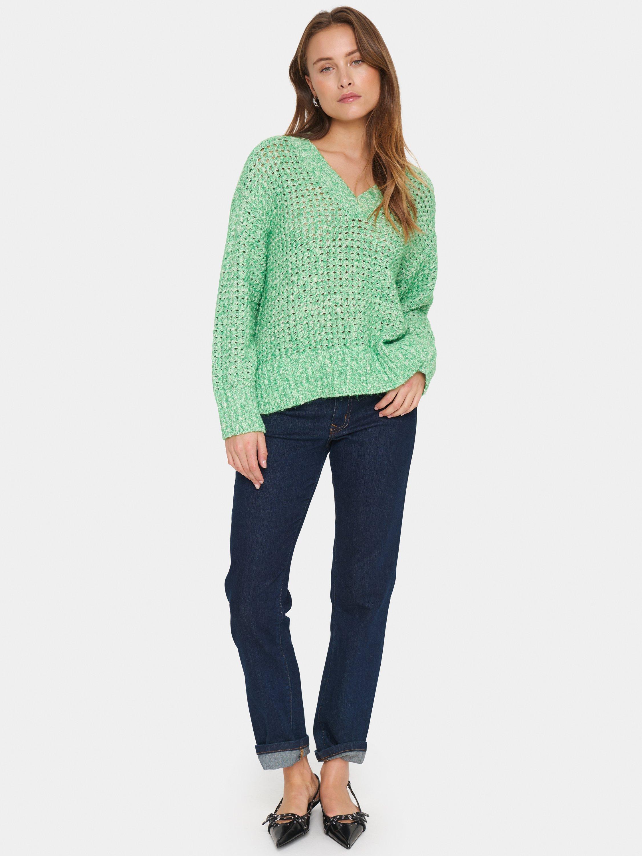 Product image 3 of 6, which shows Saint Tropez Lotty Open Knit Jumper, Greenbriar, XS