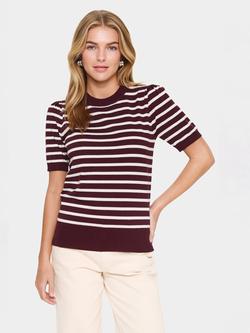 Saint Tropez Mila Stripe Short Sleeve Jumper, Chocolate/White, Chocolate/White