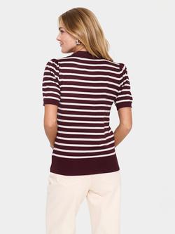 Saint Tropez Mila Stripe Short Sleeve Jumper, Chocolate/White - view 2, Chocolate/White