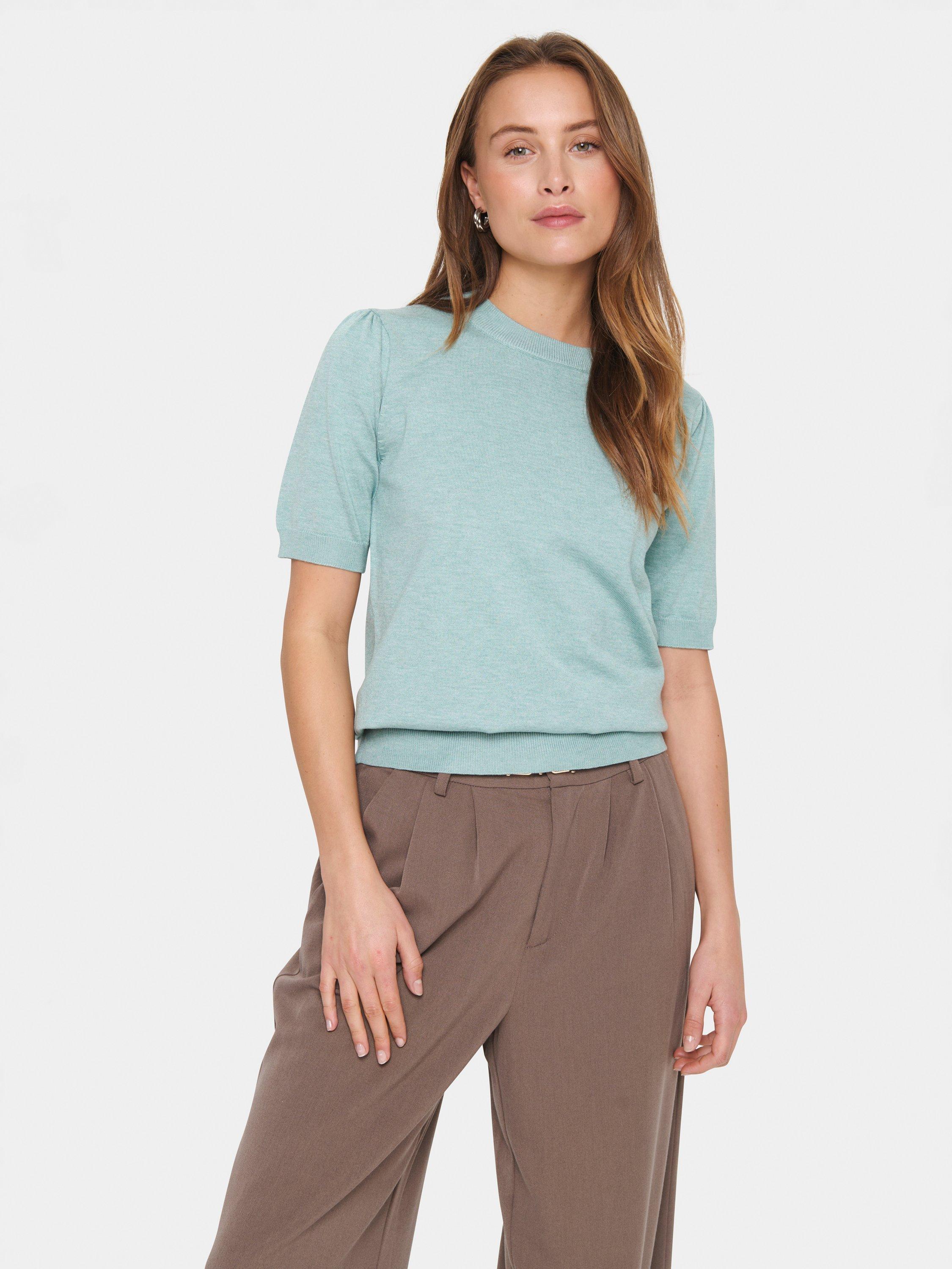 Product image 1 of 6, which shows Saint Tropez Mila Short Sleeve Jumper, Blue Surf Melange, XS