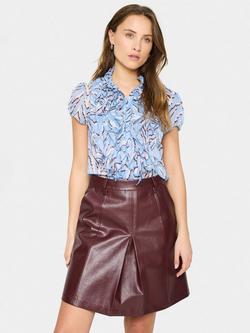 Saint Tropez Lilja Zebra Print Ruffle Shirt, Blue/Multi, Blue/Multi