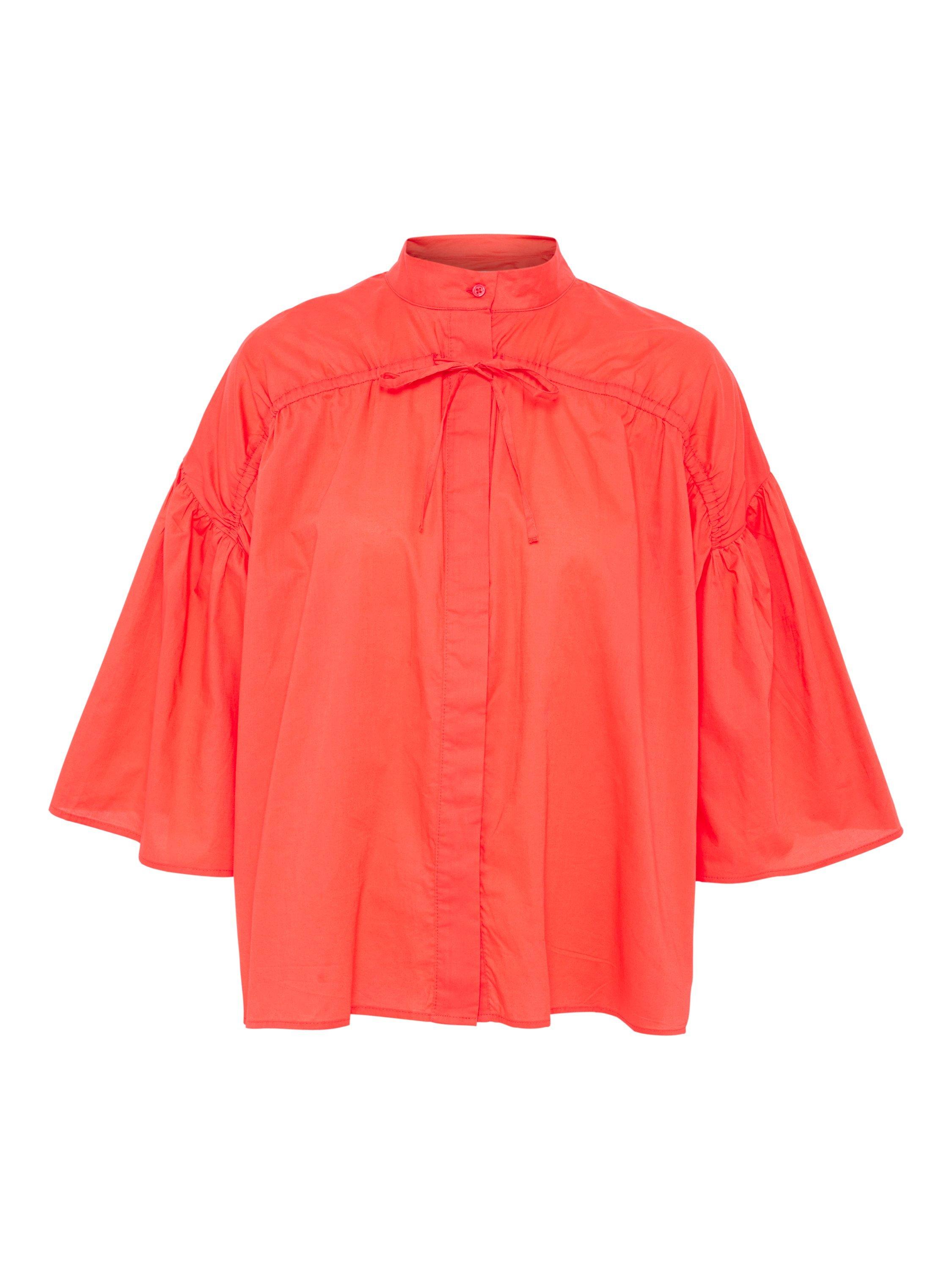 Product image 1 of 2, which shows Soaked In Luxury Josie Bow Detail Shirt, Hot Coral, L